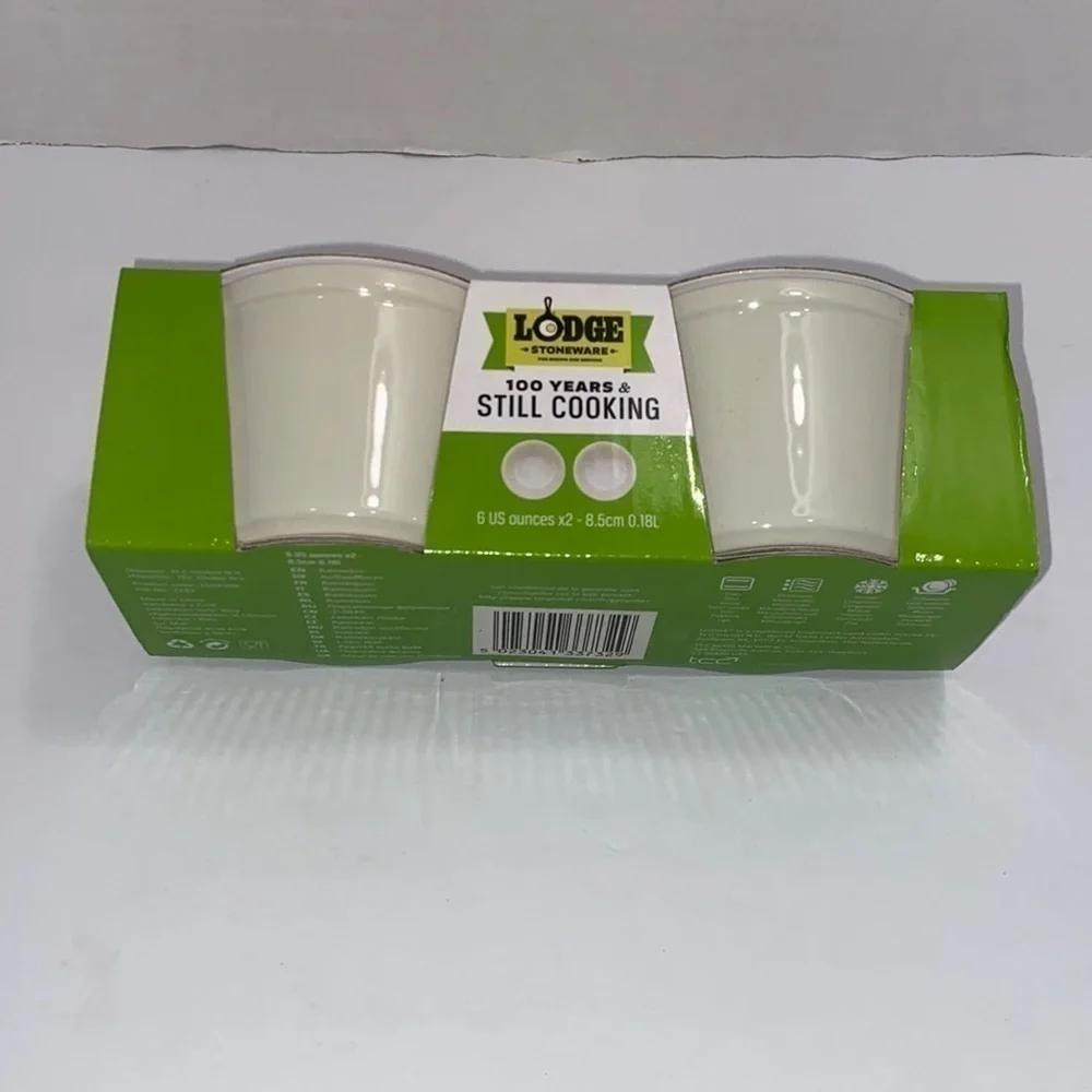 Lodge Stoneware Baking and Serving Ramekin Cups 2 White 6 Oz.